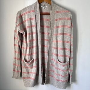 Madewell Open-Front Cardigan in Gray and Pink Stripes